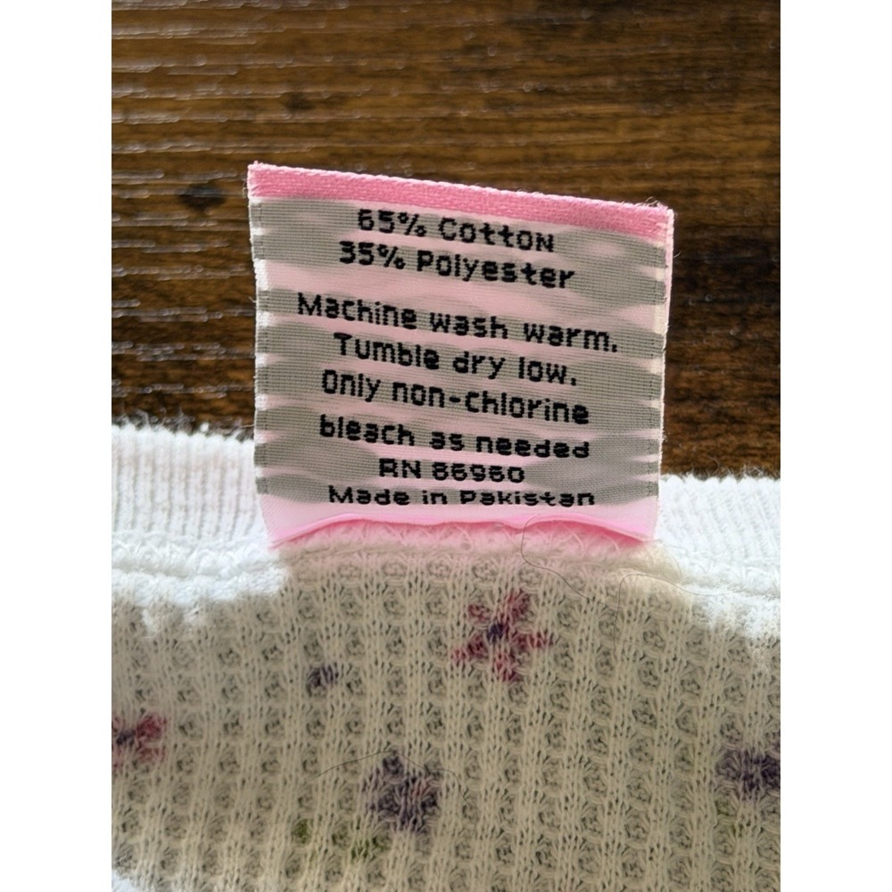 Carols Collection Vintage Floral Waffle Knit Thermal Top White Purple Large - Picture 5 of 5